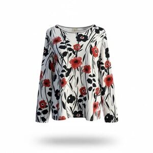 Jess & Jane women 2X Floral blossoms Print Long Sleeve knit Top
